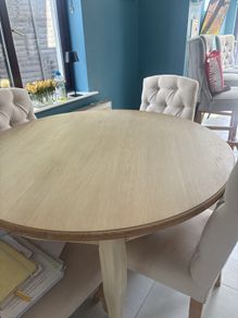 Oak dining Room table with 4 cream chairs