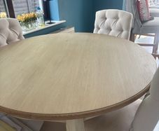Oak dining Room table with 4 cream chairs