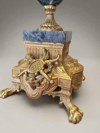 Elegant French Empire Style Green Marble and Brass Table Lamp