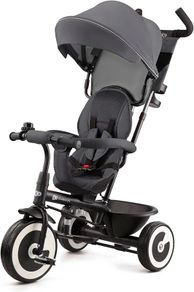 Tricycle, Baby Push Trike, Kids First Bike, Free Wheel Functions, Parenthandle, Footrest, Accessories, Bag, Cupholder, from 9 Months to 5 Years, Gray