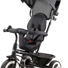 Tricycle, Baby Push Trike, Kids First Bike, Free Wheel Functions, Parenthandle, Footrest, Accessories, Bag, Cupholder, from 9 Months to 5 Years, Gray