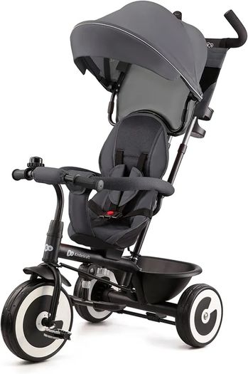 Tricycle, Baby Push Trike, Kids First Bike, Free Wheel Functions, Parenthandle, Footrest, Accessories, Bag, Cupholder, from 9 Months to 5 Years, Gray