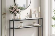 Narrow Console Table Marble Look White-Ink Black