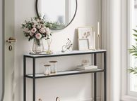 main image for ad Narrow Console Table Marble Look White-Ink Black