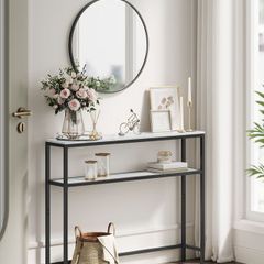 Narrow Console Table Marble Look White-Ink Black