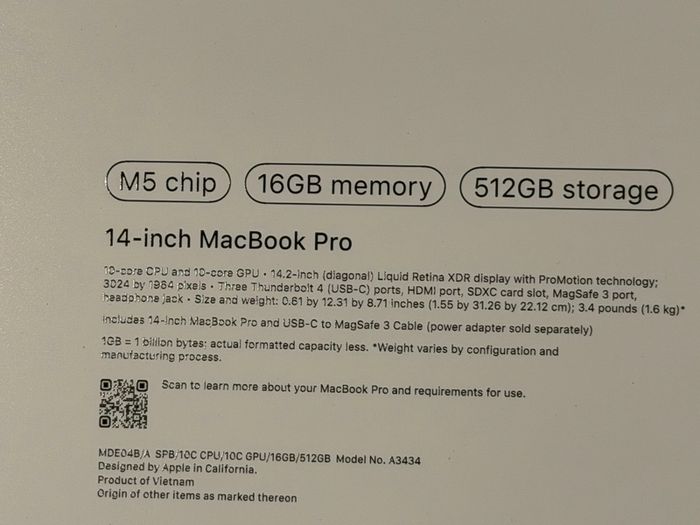 MacBook Pro 14-inch M5 16/512GB (IRISH STOCK) 10 Core CPU and 10 Core GPU Brand New Sealed 1 Year Apple Warranty RECEIPT