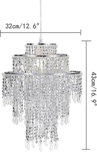Chandelier Light Shade for Ceiling Pendant Light, Easy Fit Crystal Lamp Shade Lampshade for Bedroom, Living Room, Hallway, Wedding or Party Decoration, Diameter 32 cm, 3 Tiers