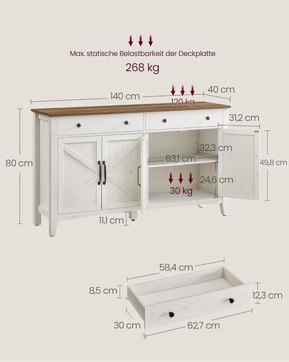 Kitchen Cabinet Sideboard with Drawers, Storage Cabinet with Doors, Adjustable Shelf
