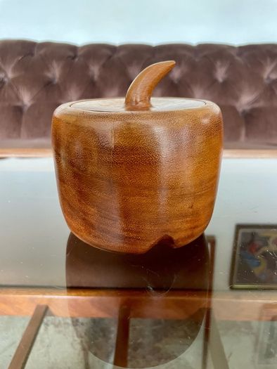 Vintage Apple Shaped Wood Jar Container Round Wooden Box 1960s 70s