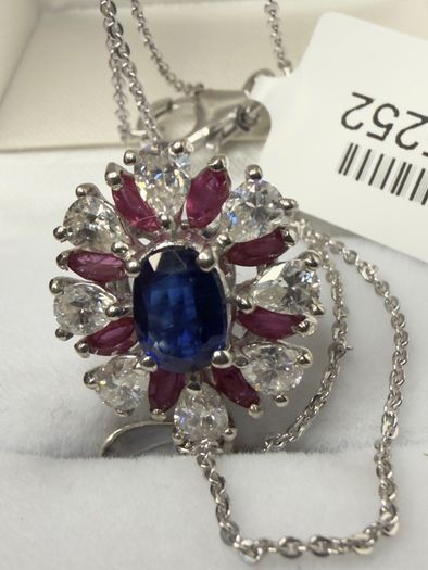 Kyanite, Moissanite & African Ruby Pendant with Chain