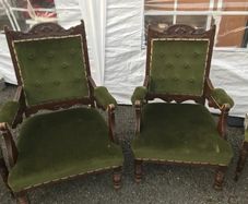 Antique grandfather & grandmother armchairs with 4 matching dining chairs