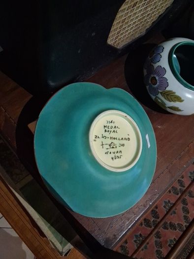 Antique handpainted Gouda Pottery signed Dish