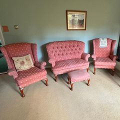 Suite of 2 seater and 2 Single Seaters and Footstool