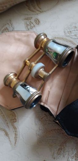 Antique Mother of Pearl Opera Glasses and Bag
