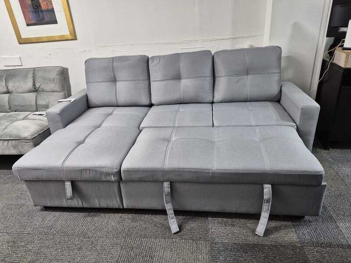 Big Deal light grey fabric corner sofa bed with storage