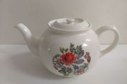 Lovely Country Style Red, White and Green Floral Teapot, Made in Romania