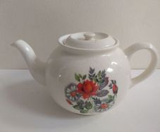 Lovely Country Style Red, White and Green Floral Teapot, Made in Romania