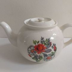 Lovely Country Style Red, White and Green Floral Teapot, Made in Romania
