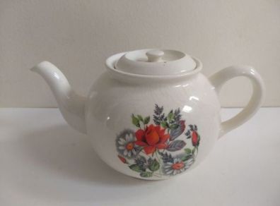 Lovely Country Style Red, White and Green Floral Teapot, Made in Romania