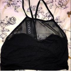 Boohoo mesh black halterneck crop top
