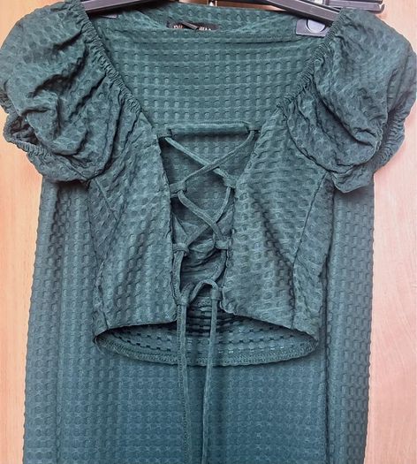 Pink Vanilla Bottle Dark Green Textured Waffle Co-ord Set - Size XS/UK 8