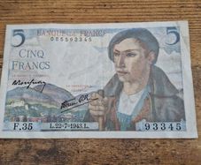 France, 5 Francs 1943 banknote, good condition - free standard postage
