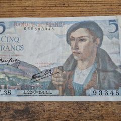 France, 5 Francs 1943 banknote, good condition - free standard postage