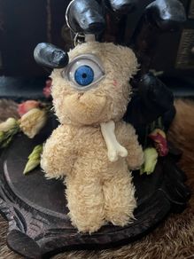 1 Look-y Charms Cyclops Plushie Bear Doll Eyeball Mischief Stuffed Animal Emo Monster Keyring Keychain Bag charm with a Crystal Heart