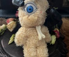 1 Look-y Charms Cyclops Plushie Bear Doll Eyeball Mischief Stuffed Animal Emo Monster Keyring Keychain Bag charm with a Crystal Heart