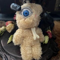1 Look-y Charms Cyclops Plushie Bear Doll Eyeball Mischief Stuffed Animal Emo Monster Keyring Keychain Bag charm with a Crystal Heart