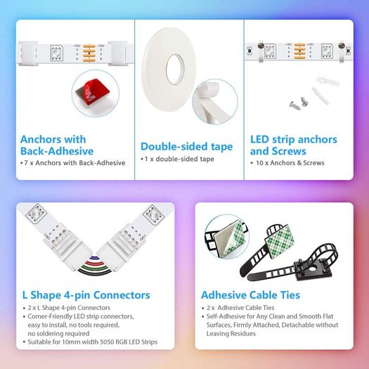 12M(2 x 6M) Music Sync Colour Changing RGB LED Strip 44-Key Remote, Sensitive Built-in Mic, App Controlled LED Lights, 5050 RGB LED Light Strip(APP+Remote+Mic+3 Button Switch) [Energy Class A+]