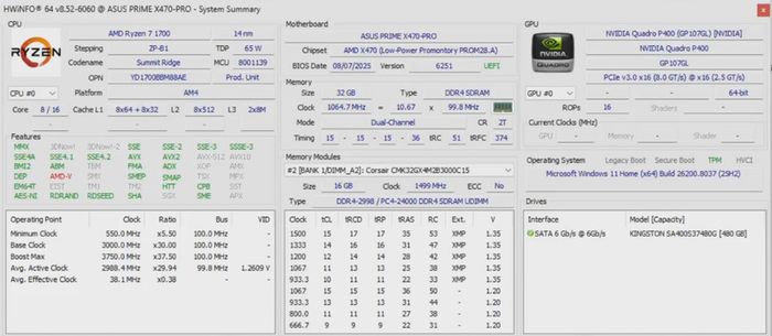 DIY Ryzen 7 1700 Workstation PC, 32 GB DDR4, X470 Mobo, Wifi 6