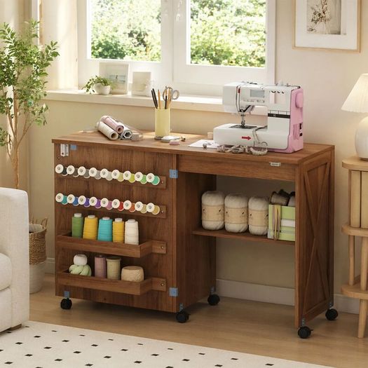Folding Sewing Table, Rolling Sewing Cabinet