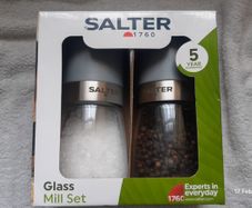 Salter Glass Mill Set Grey Salt Pepper Filled