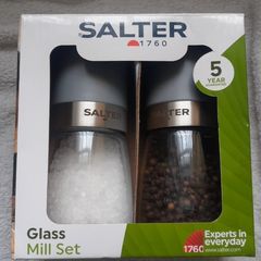 Salter Glass Mill Set Grey Salt Pepper Filled