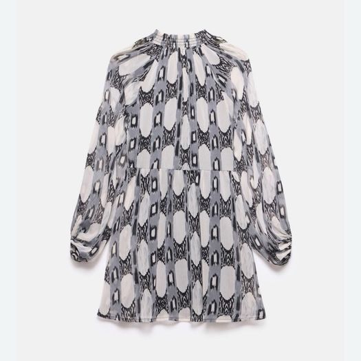Mint Velvet Grey Abstract Print Flared Mini Dress Size M