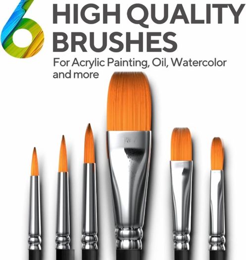 Acrylic Paint Set for Kids, Artists and Adults - 12 Vibrant Colors, 6 Brushes and 3 Paint Canvases