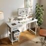 Desk with Drawers & Power Outlets, 100x50cm Home Office Desk with Monitor Stand, Gaming Table with Reversible Storage Shelf & Hook, Image 2