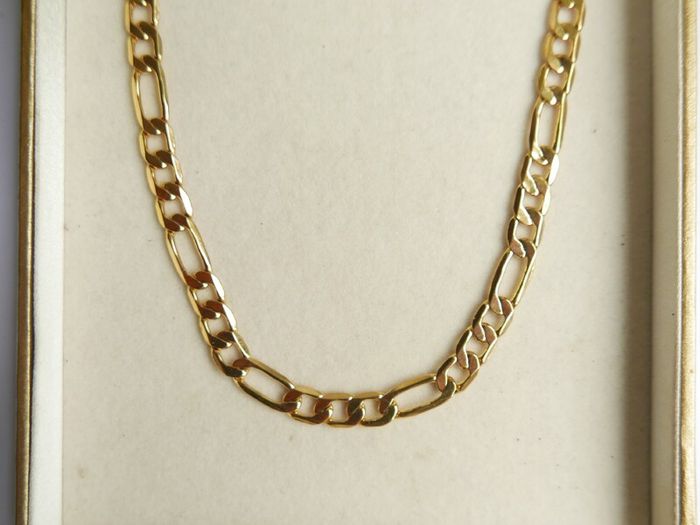 MEN'S 24ct Yellow Gold Plated Figaro Chain Necklace length 19"
