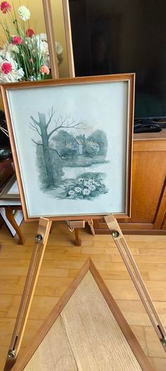 BY, F. Massa, Set Of 3 Vintage Framed watercoulored Drawings Prints Countryside