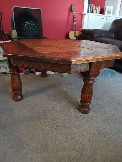 Solid oak tile top table coffee