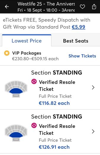 Westlife 25th Anniversary tour x2 Standing tickets