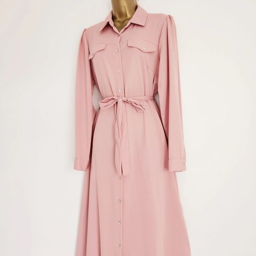 Dorothy Perkins Salmon Pink Button Crepe Belted Shirt Dress