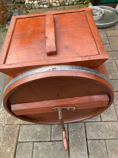 antique butter churn.