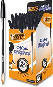 Cristal Original Smudge Free Ballpoint Pens, Ideal for School, Black, Medium Point (1.0mm), Pack of 50 (FREE POSTAGE)