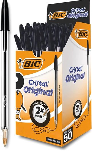 Cristal Original Smudge Free Ballpoint Pens, Ideal for School, Black, Medium Point (1.0mm), Pack of 50 (FREE POSTAGE)