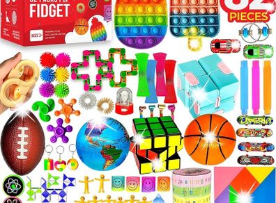 NEW SALE | Toys Pack, 82 PCS Party Favors Set Gifts for Kids Adults Autism Stress Relief Stocking Stuffers Sensory Pop It Autistic Bulk Boys Girls Pinata Filler Goodie Bag