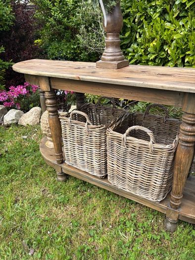 Ex display large rustic console table with baskets
