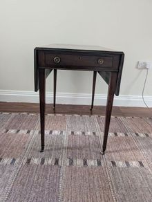 Antique Georgian Style Mahogany Pembroke Table - Drop Leaf with Drawer & Casters