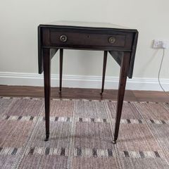 Antique Georgian Style Mahogany Pembroke Table - Drop Leaf with Drawer & Casters